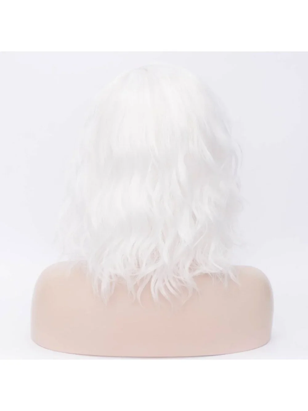 Women's 14 Inch White Wavy Bob Wig Short Curly Synthetic Heat Resistant